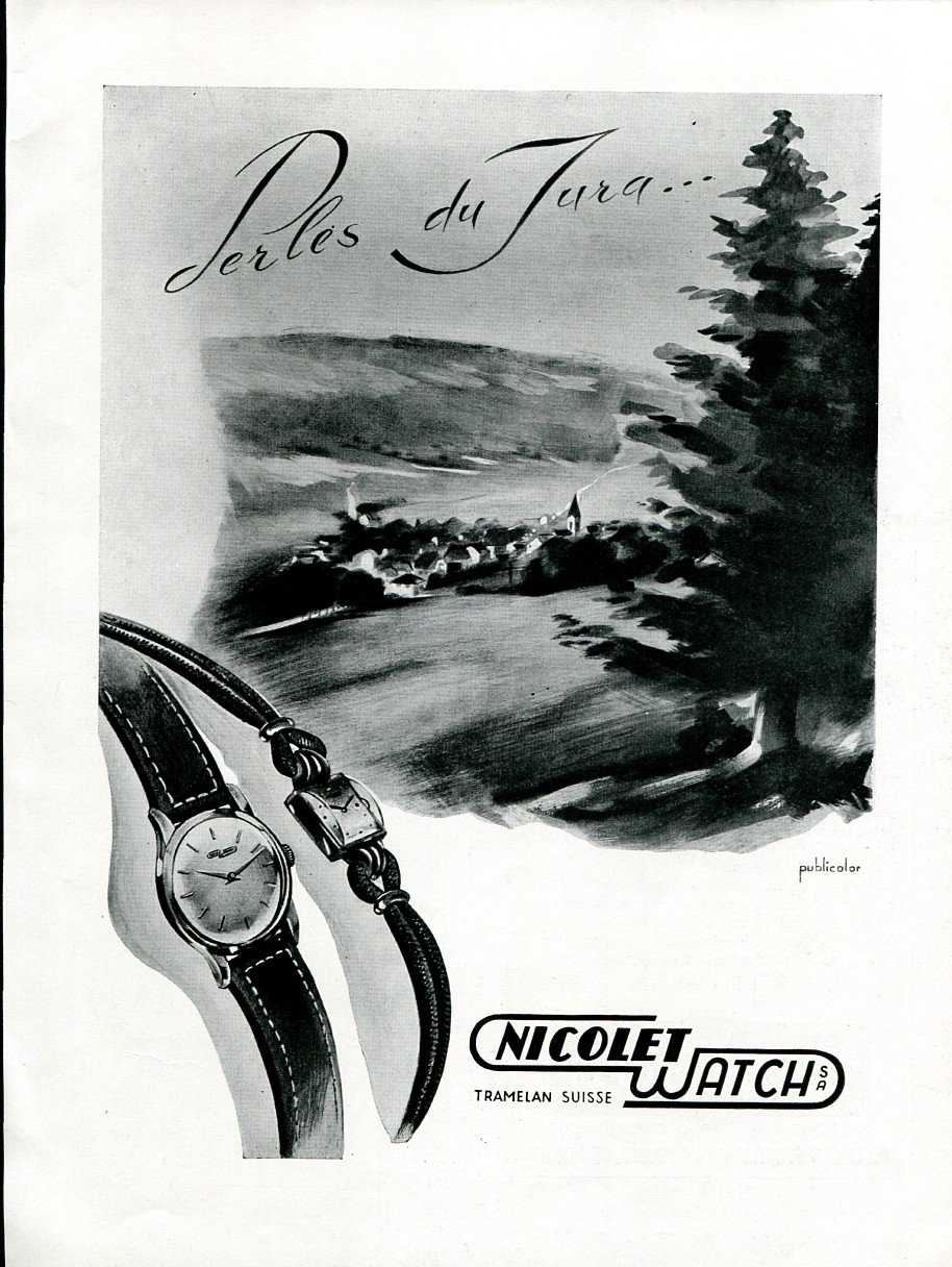 Original 1949 Nicolet Watch SA Switzerland 1940's Swiss Magazine Ad Advert Publicite Suisse