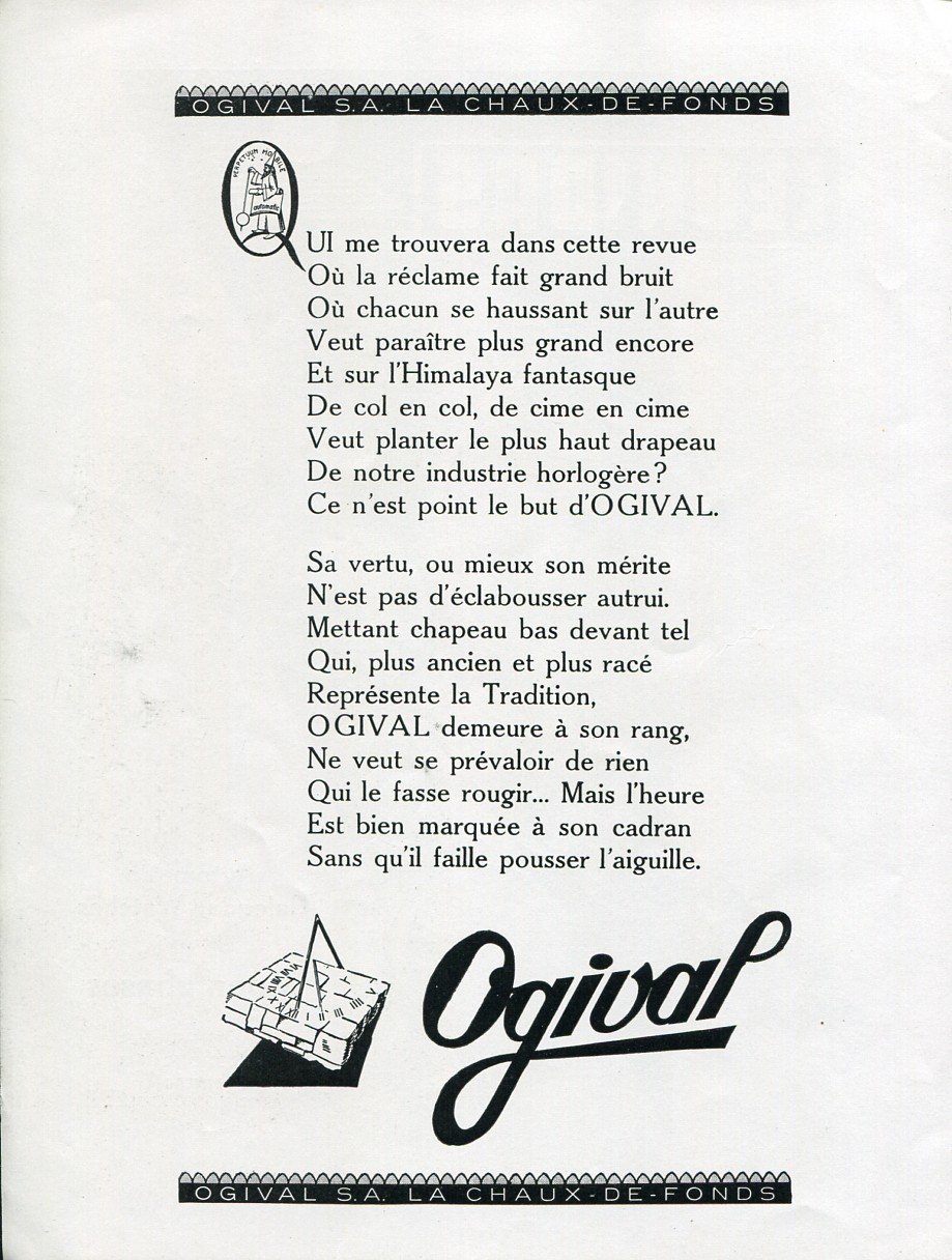 1949 Ogival SA Watch Company Switzerland Original 1940s Swiss Print Ad Publicite Suisse Montres