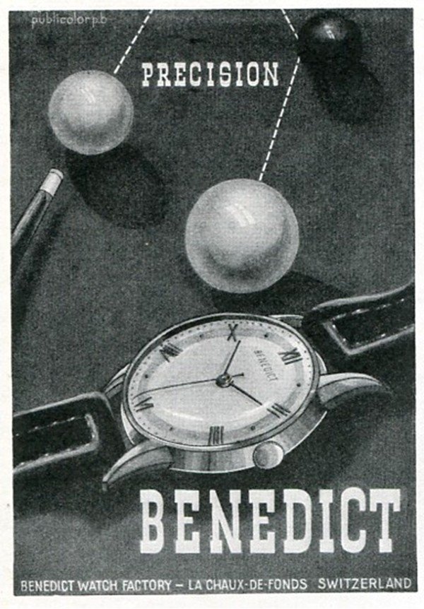 1949 Benedict Watch Company Switzerland Original 1940's Swiss Print Ad Suisse Publicite Montres