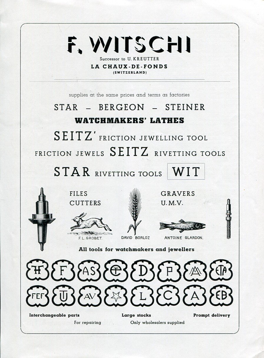 1949 F Witschi Switzerland Swiss Print Ad Suisse Publicite Horology WIT Horlogerie