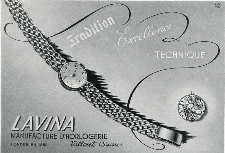 1949 Lavina Watch Company Switzerland Original 1940's Swiss Print Ad Publicite Suisse Montres