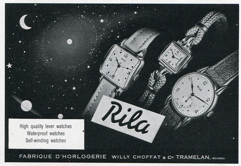1949 Rila Willy Choffat & Cie Watch Co Switzerland Swiss Print Ad Suisse Publicite Montres
