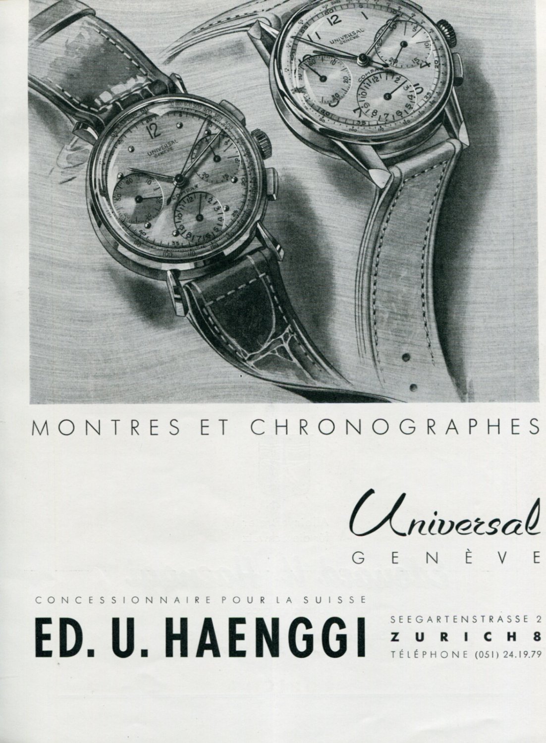 1945 Universal Geneve SA Watch Company Switzerland 1940's Swiss Print