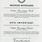 1945 Zodiac Watch Company Andre Baszanger 1940's Swiss Print Ad Publicite Suisse Schweiz 1945 Zodiac Watch Company Andre Baszanger 1940's Swiss Print Ad Publicite Suisse Schweiz