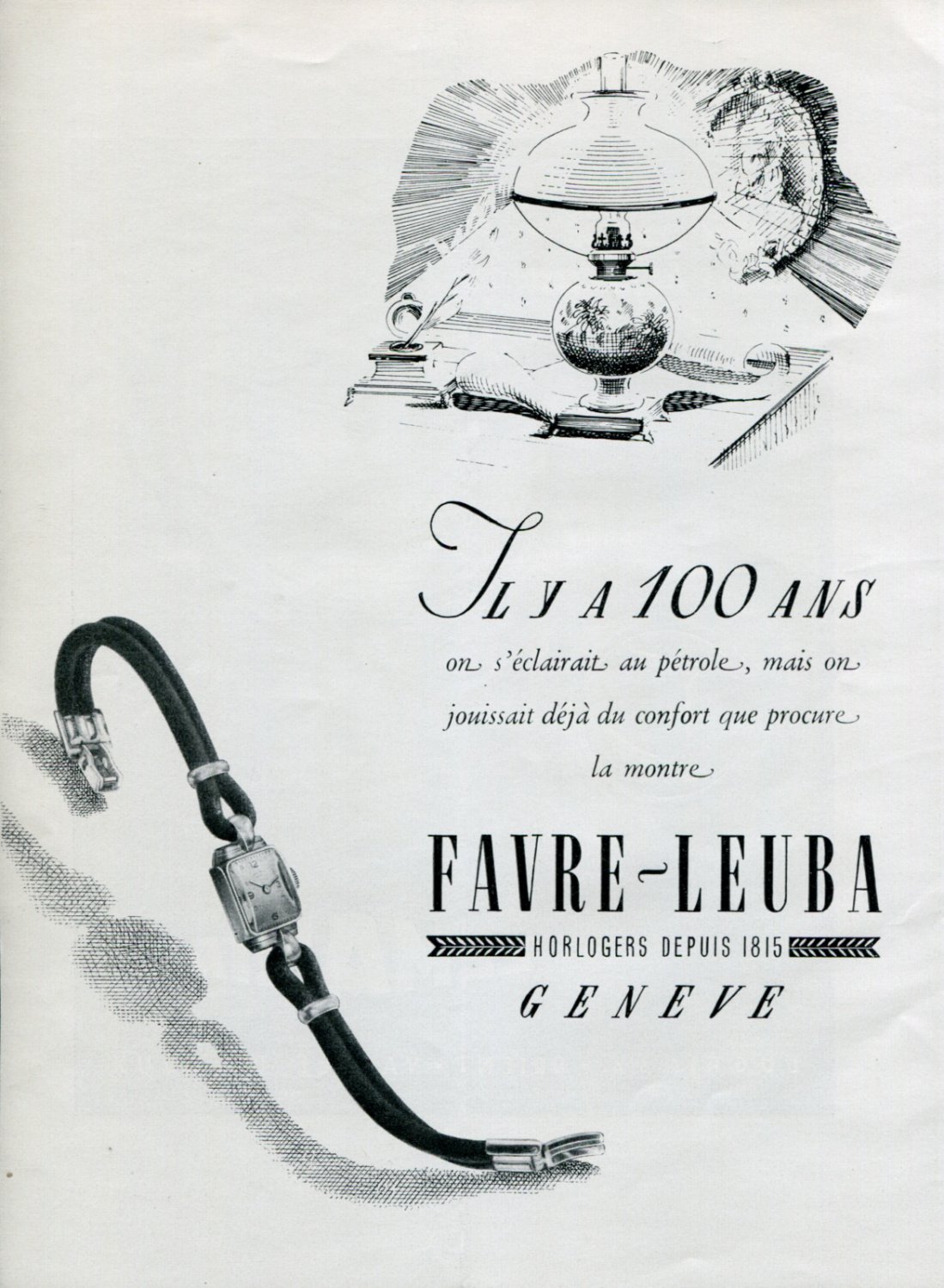 1946 Favre-Leuba SA Watch Co. Switzerland Original 1940's Swiss Print Ad Publicite Suisse Montres