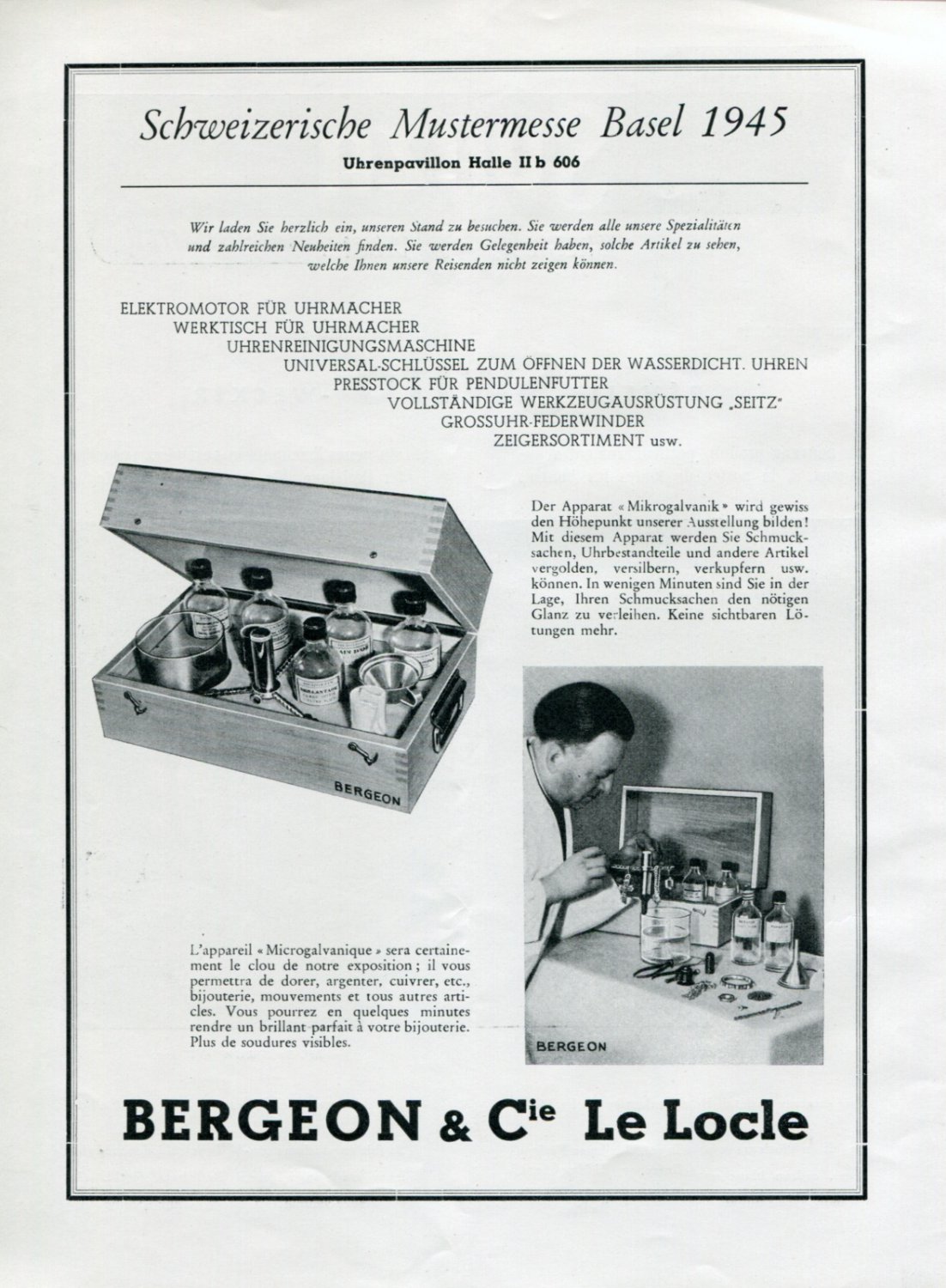 1945 Bergeon & Cie Schweizerische Mustermesse Basel Swiss Ad Advert Schweiz