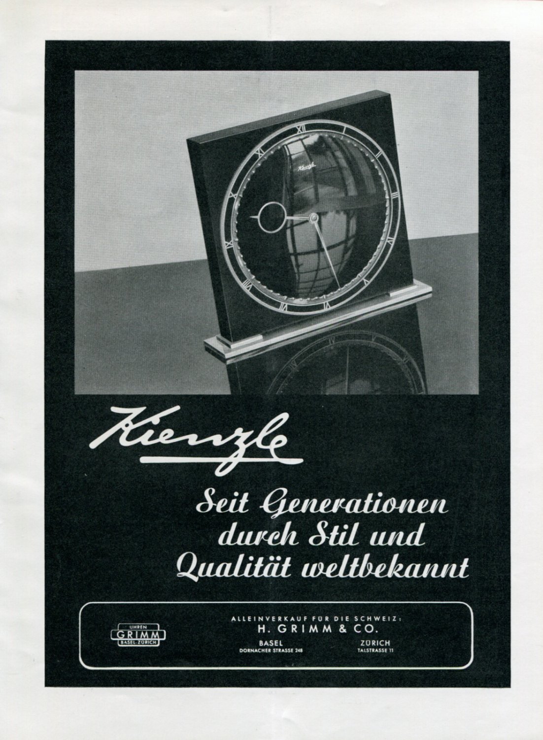 1945 Kienzle H Grimm & Co Clock Co Swiss Print Ad Publicite Suisse Schweiz
