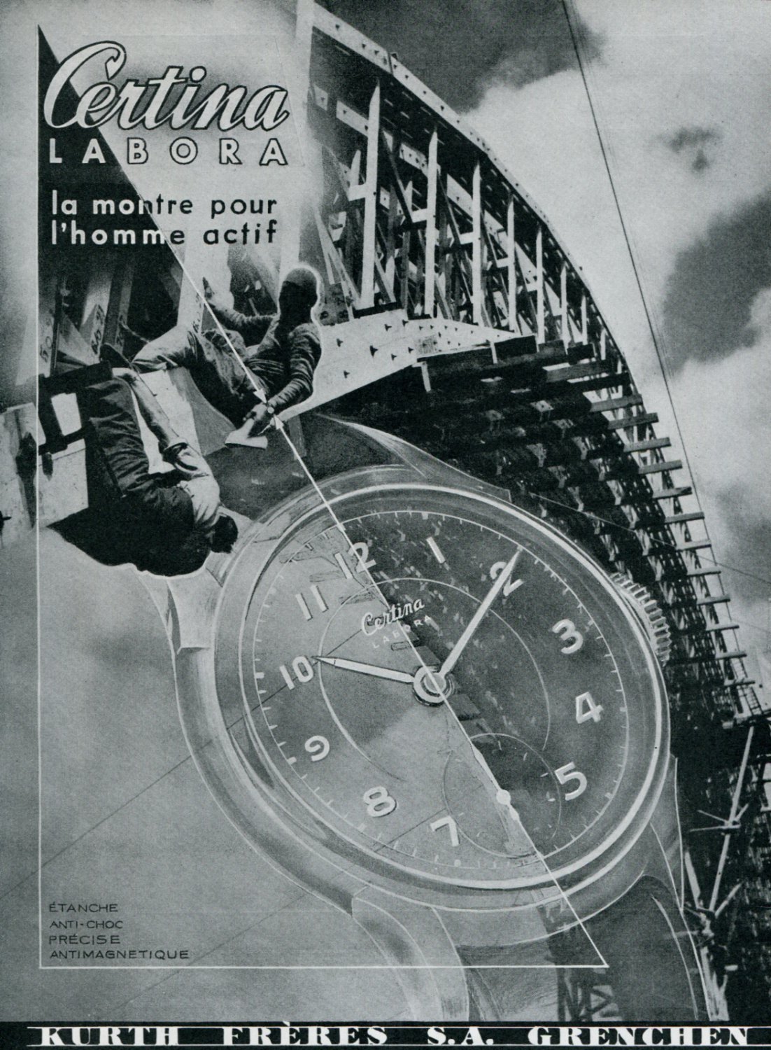 1945 Certina Kurth Freres SA Watch Co Bridge Builders Swiss Print Ad Publicite Suisse Montres
