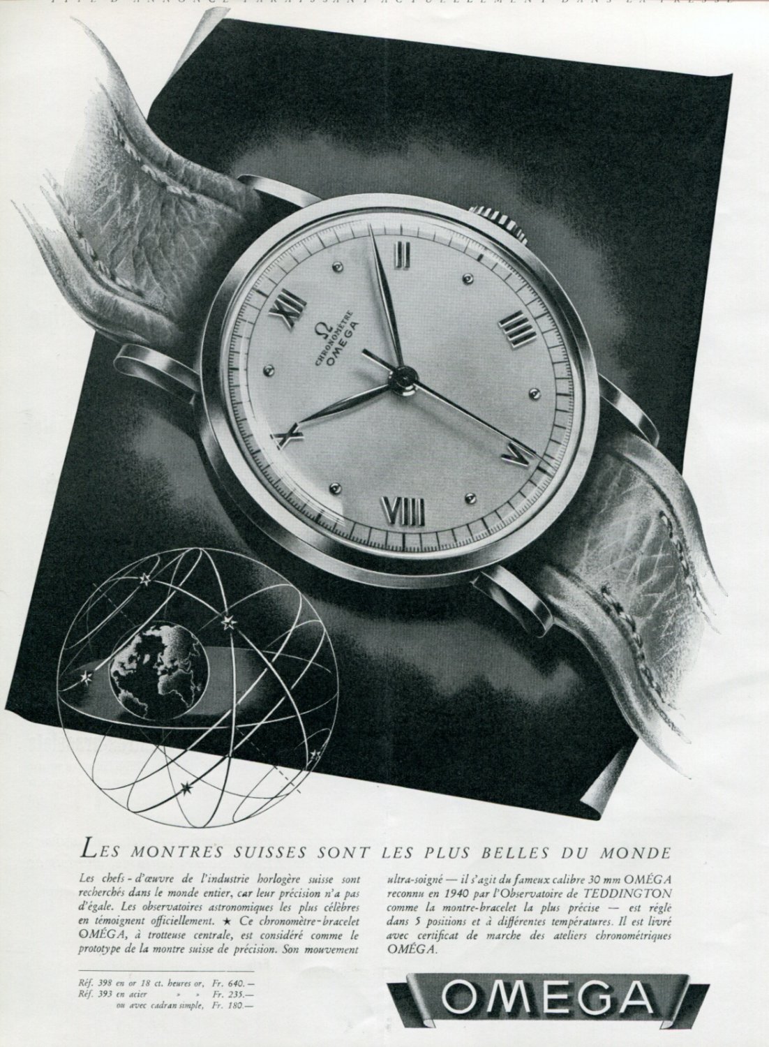 1945 Omega Watch Company Switzerland Original 1940's Swiss Print Ad Publicite Suisse Schweiz