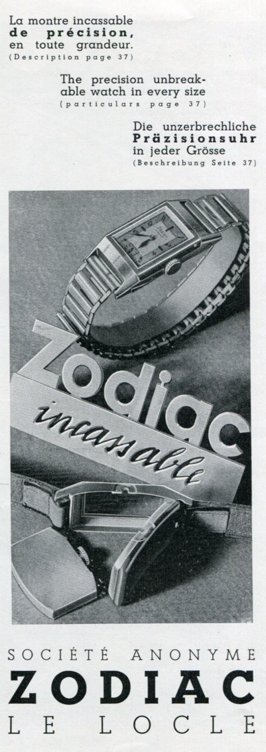 1936 Zodiac Watch Company Original 1930's Swiss Print Ad Publicite Suisse Montres