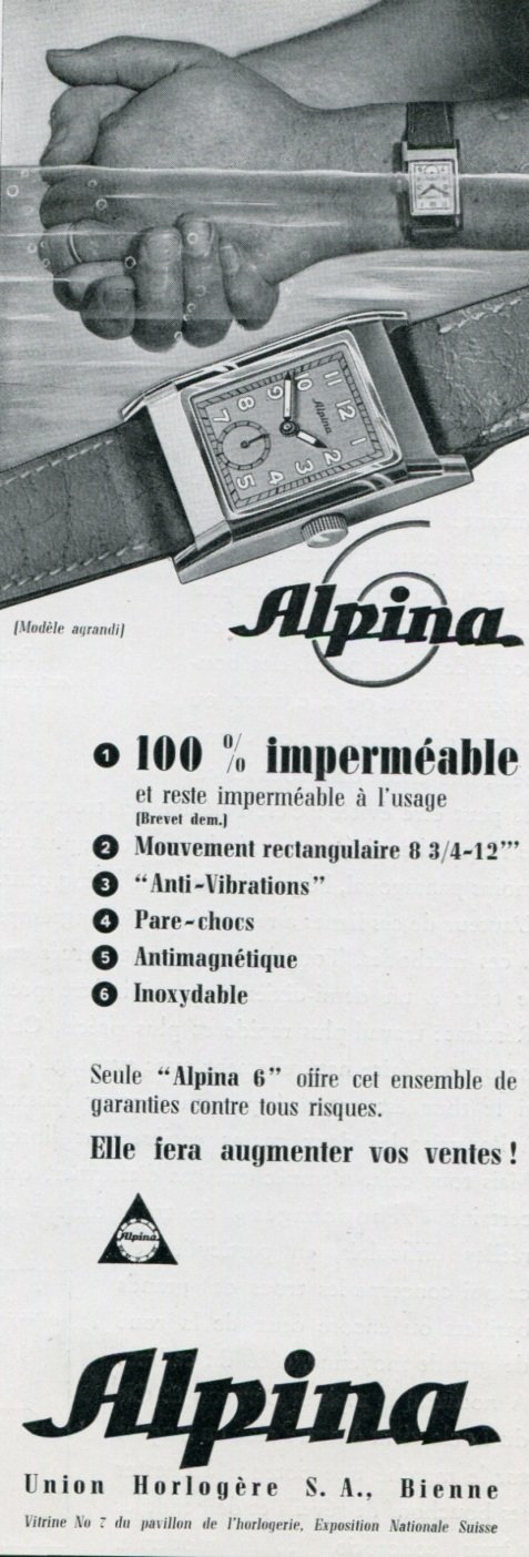 1939 Alpina Union Horloger S.A. 1930's Swiss Print Ad Suisse Publicite Montres Uhr