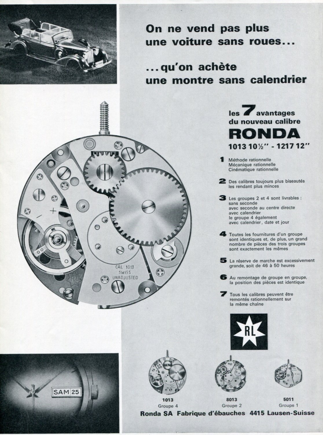 1969 Ronda SA Fabrique d'ebauches Switzerland Swiss Print Ad Publicite Suisse