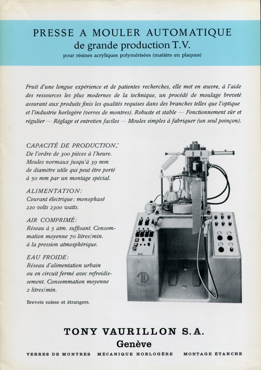 1969 Tony Vaurillon S.A. Geneva Switzerland Swiss Print Ad Advert Publicite Suisse