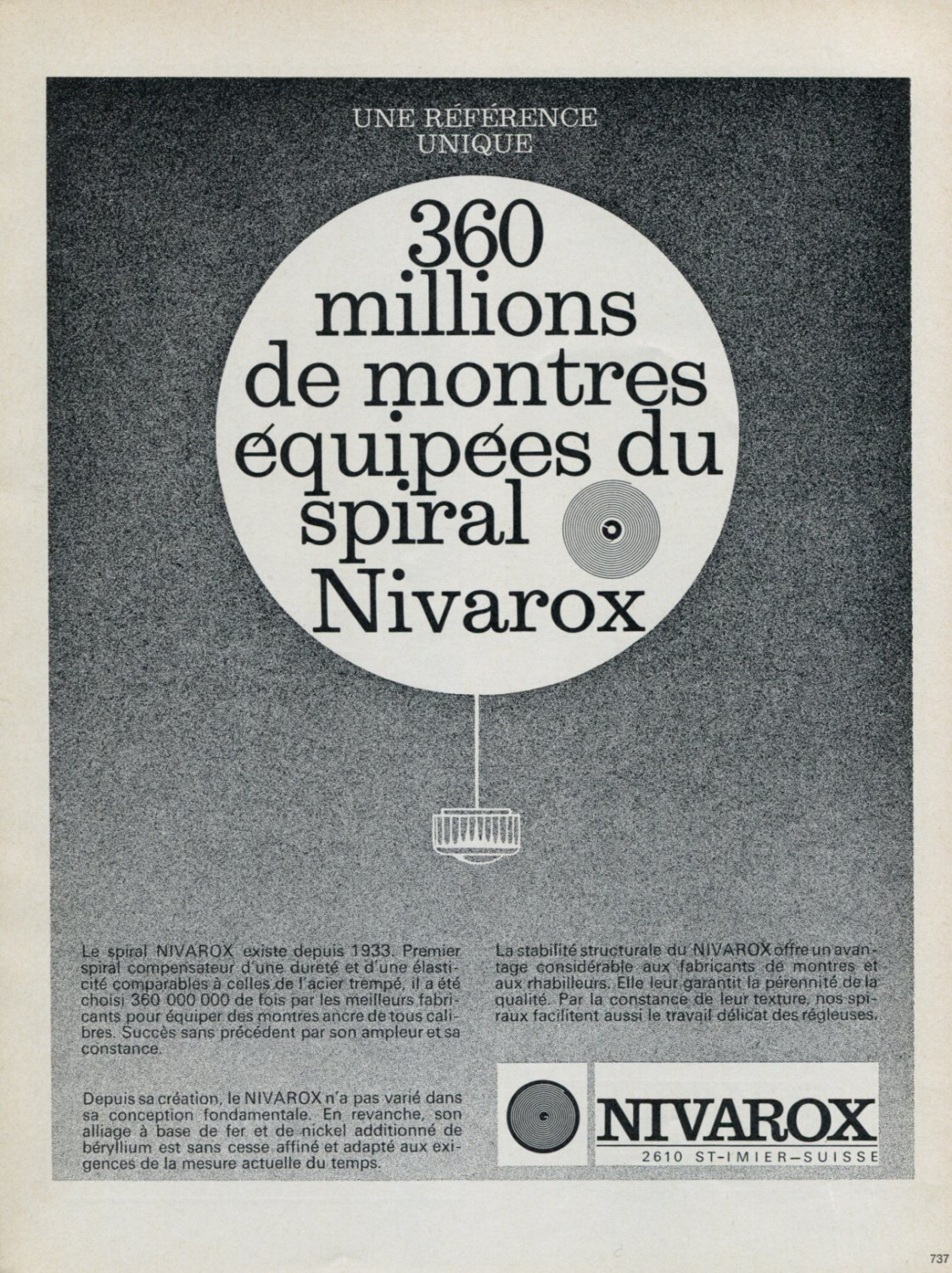 1965 Nivarox St-Imier Switzerland 1960's Swiss Print Ad Publicite Suisse Horlogerie Horology