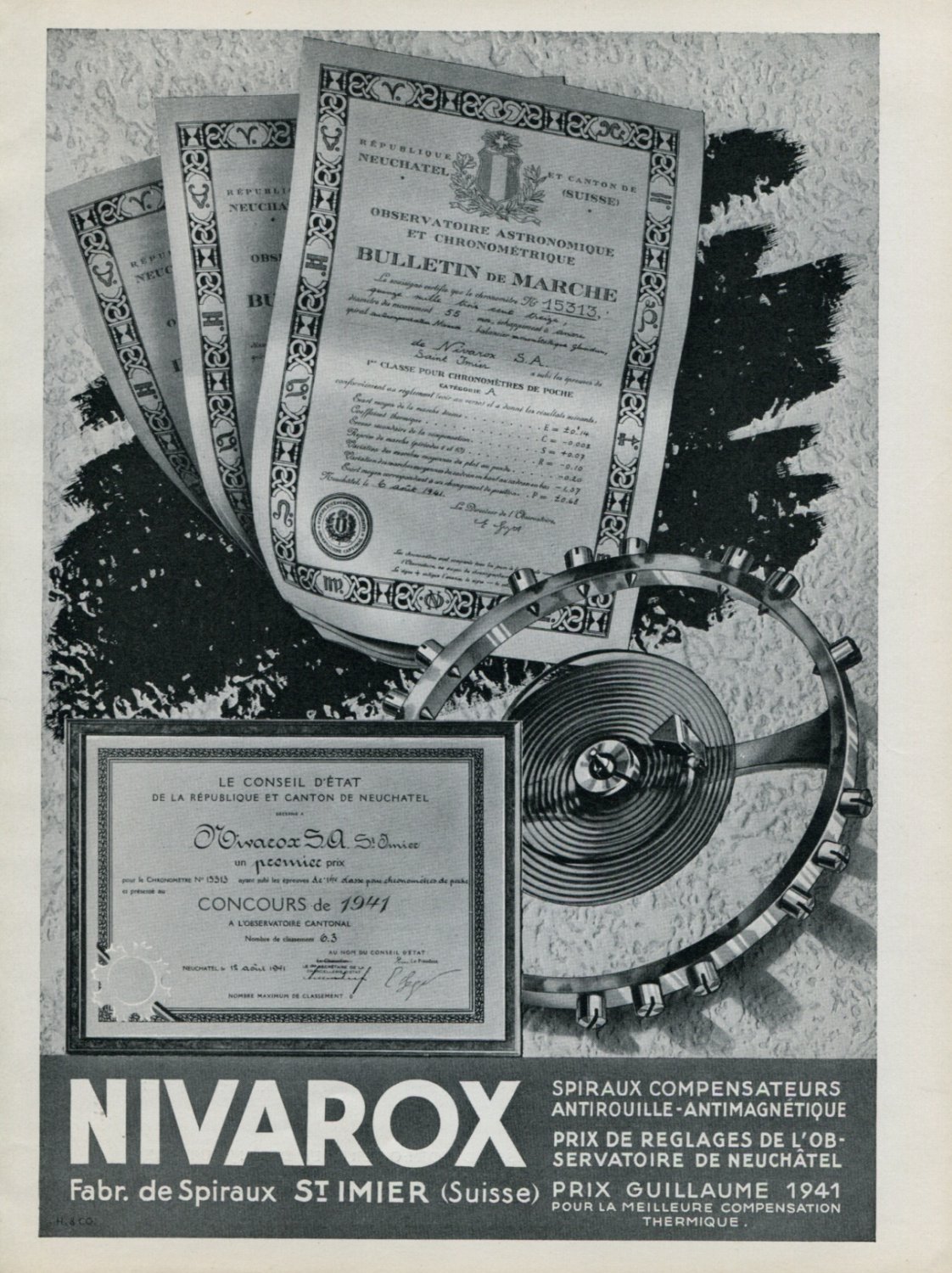1946 Nivarox SA Fabr. de Spiraux Switzerland Swiss Print Ad Advert Publicite Suisse