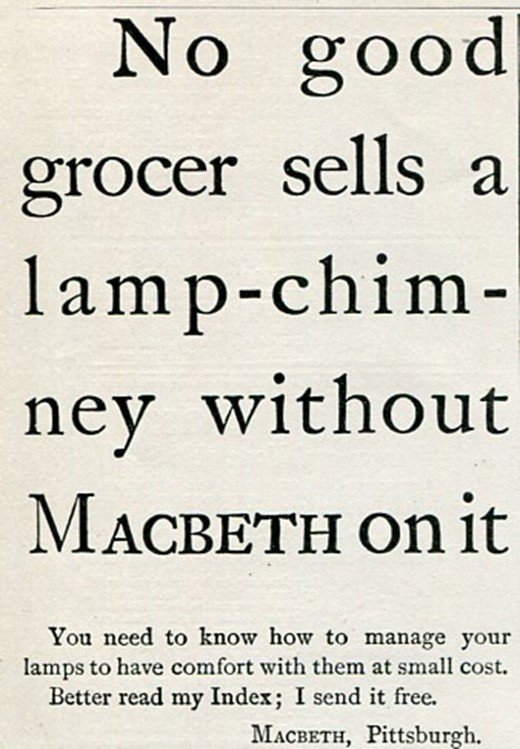 Original 1905 Ad for Macbeth Lamp Chimney Co Pittsburgh PA Early 1900's Magazine Ad