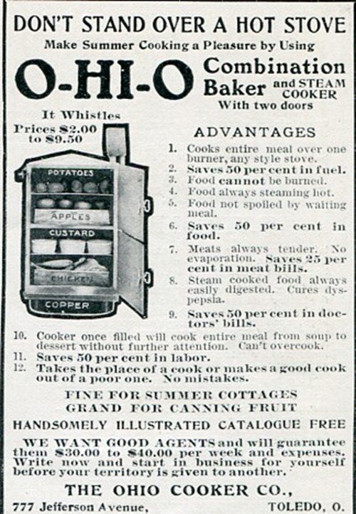 Original 1905 The Ohio Cooker Company Early 1900's Magazine Ad O-Hi-O Combination Baker