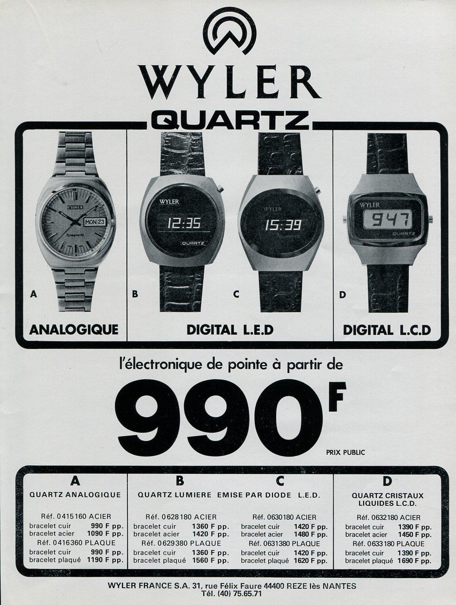 Wyler Watch Company Wyler France SA 1975 French Ad Publicite Montres Quartz