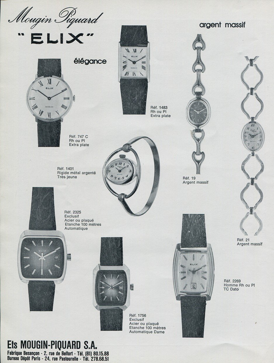 Elix Mougin-Piquard SA Watch Company France 1975 French Ad Publicite Montres