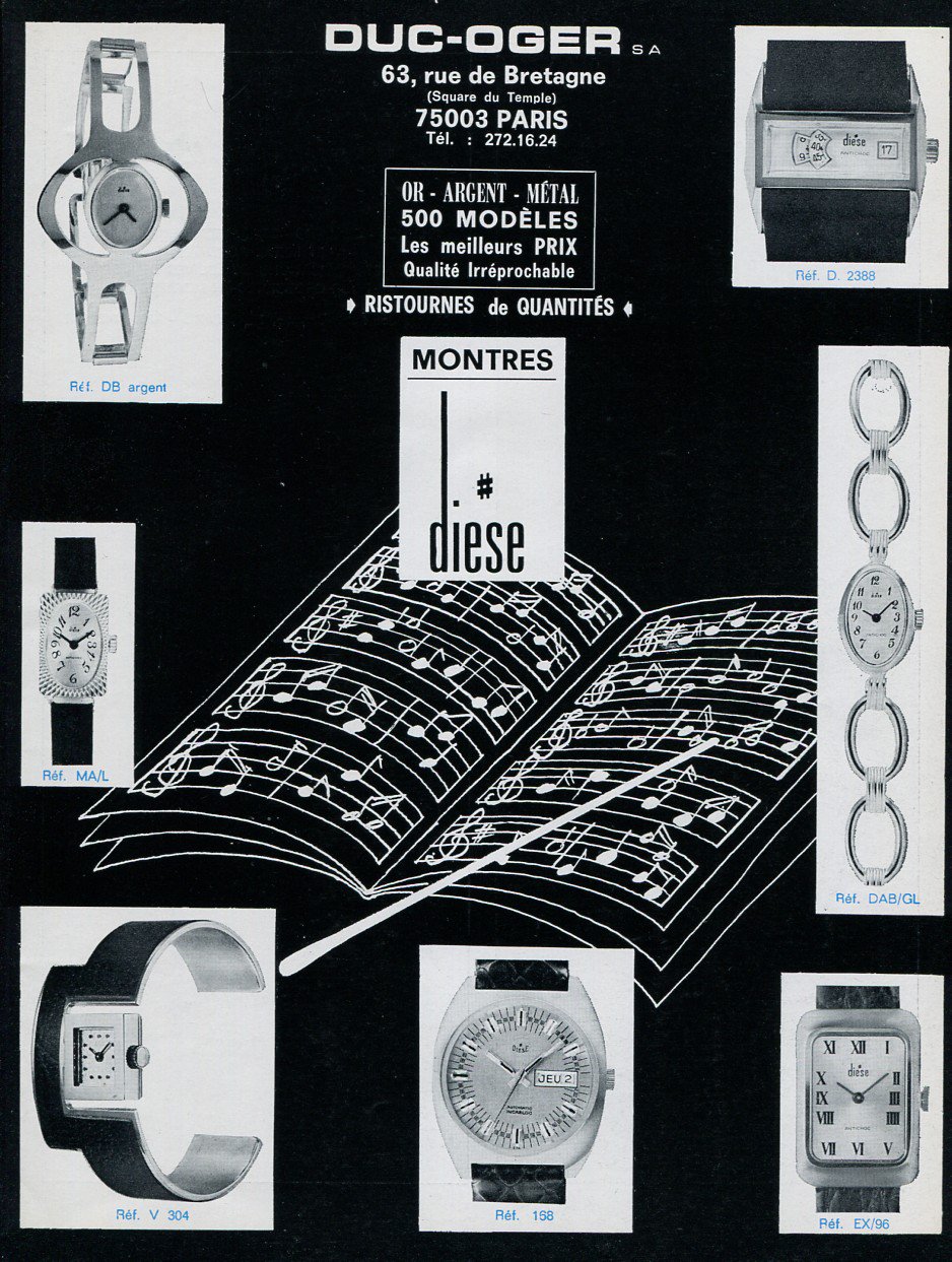Montres Diese Duc-Oger SA Watch Company France 1975 French Ad Advert Publicite