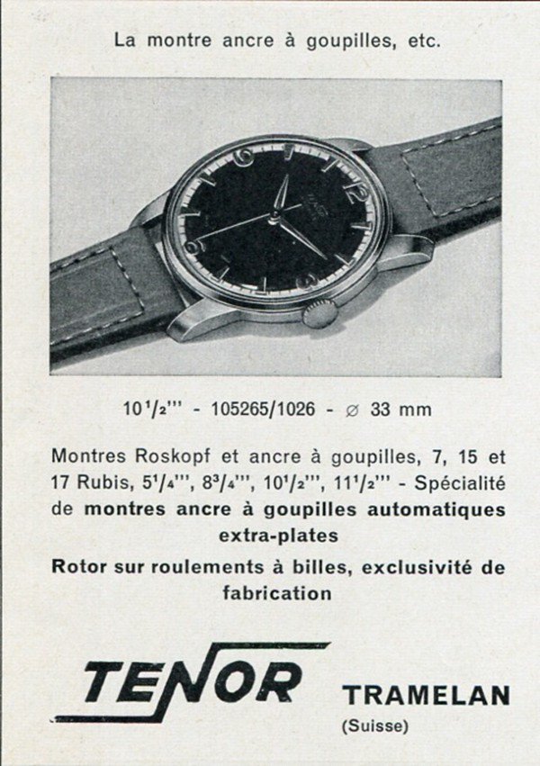 Tenor Watch Company Tramelan Switzerland Vintage 1956 Swiss Print Ad Suisse Publicite