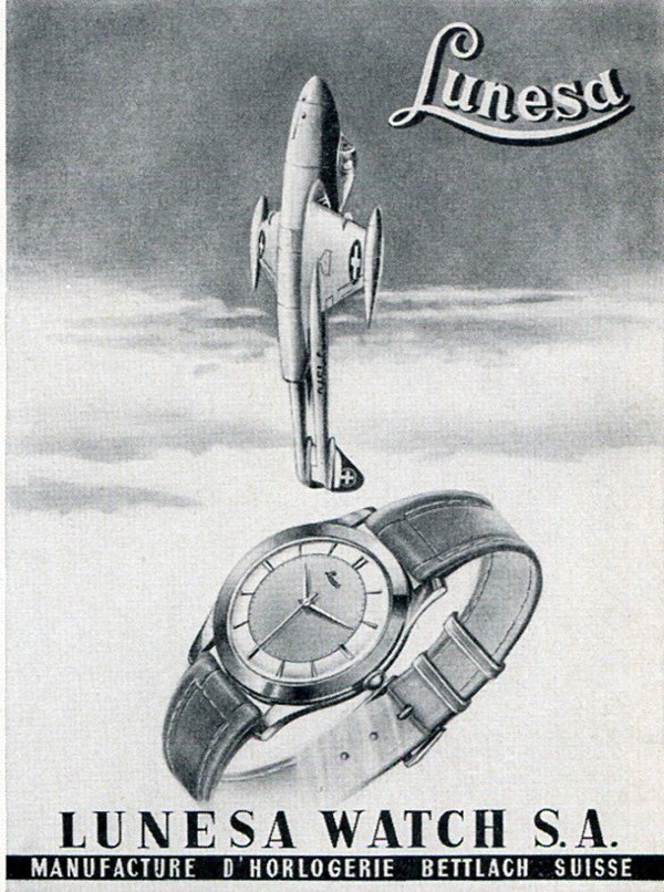 Lunesa Watch SA Switzerland Vintage 1956 Swiss Print Ad Advert Suisse Publicite