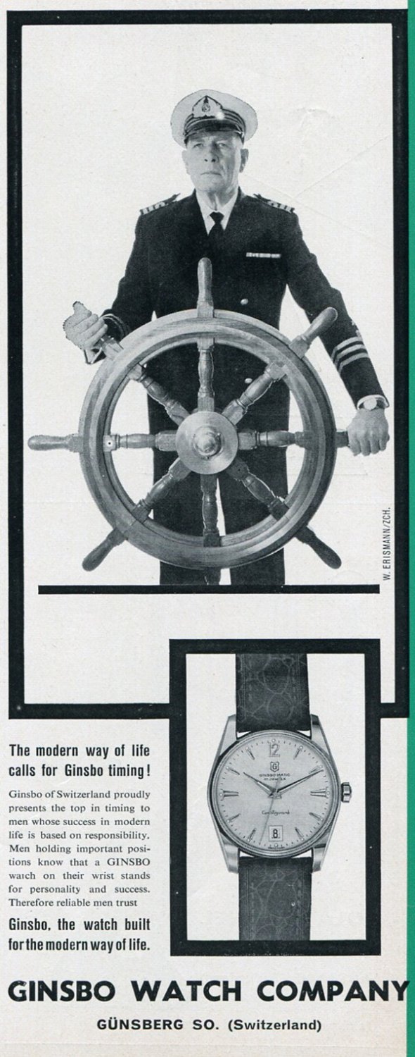 Ginsbo Watch Company Switzerland Vintage 1960 Swiss Print Ad Publicite Suisse Schweiz