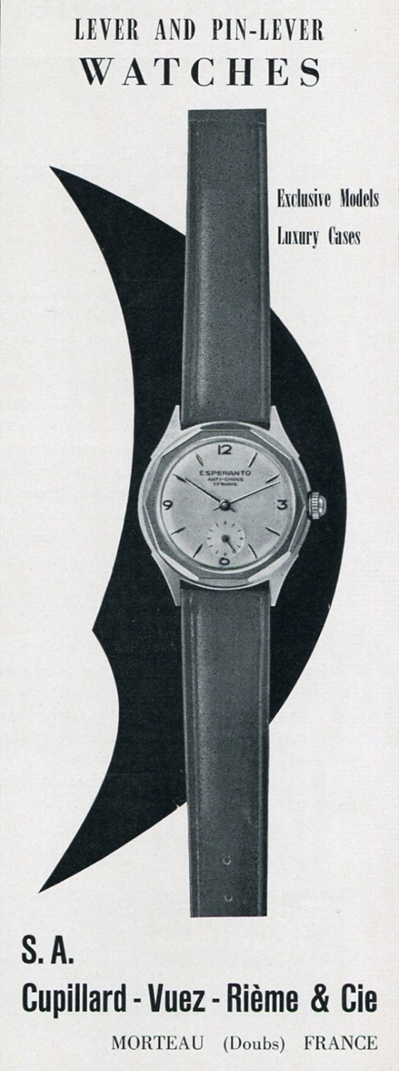 SA Cupillard-Vuez-Rieme & Cie Watch Co Original 1960 Swiss Print Ad Publicite Suisse