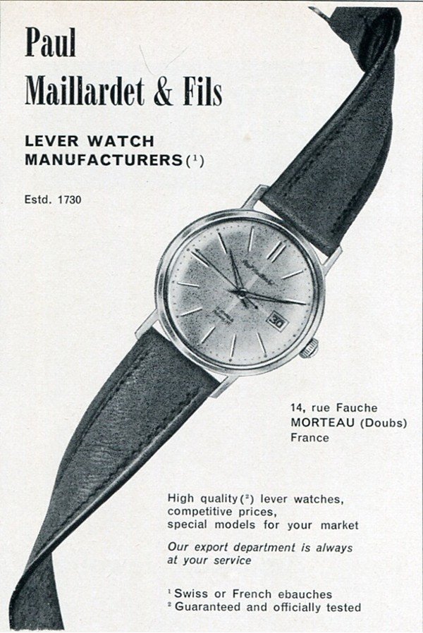 Paul Maillardet & Fils Watch Co France 1960 Swiss Print Ad Advert Publicite Montres