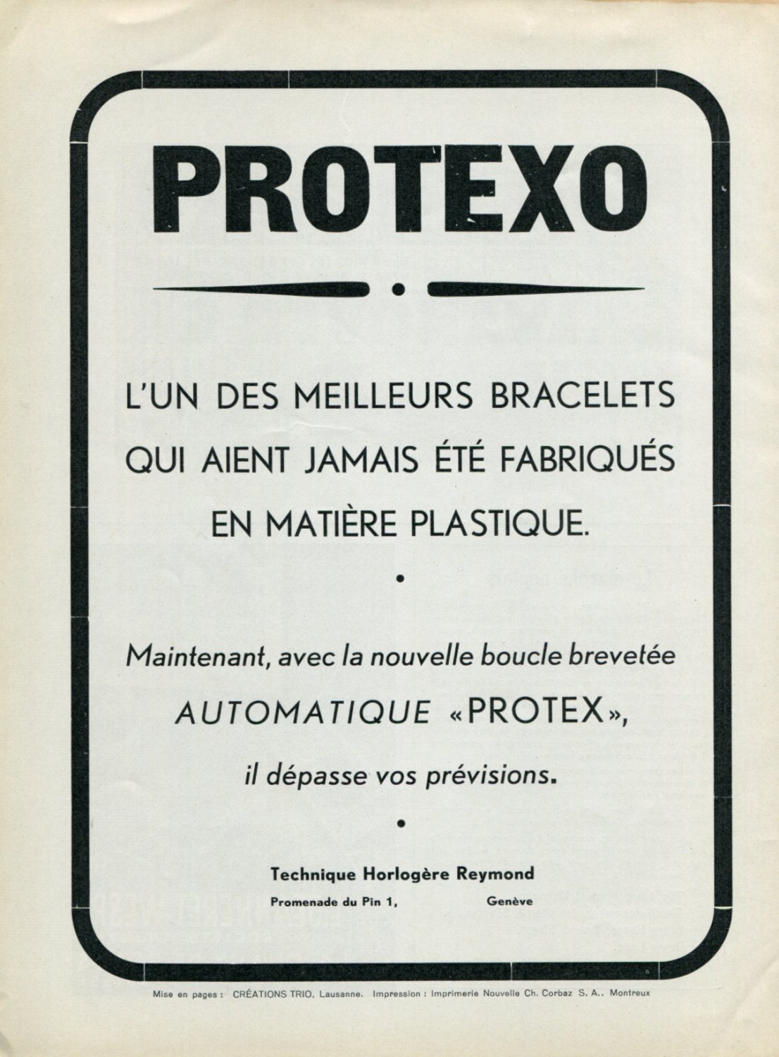 1947 Protexo Technique Horlogere Reymond Switzerland Swiss Print Ad Publicite Suisse