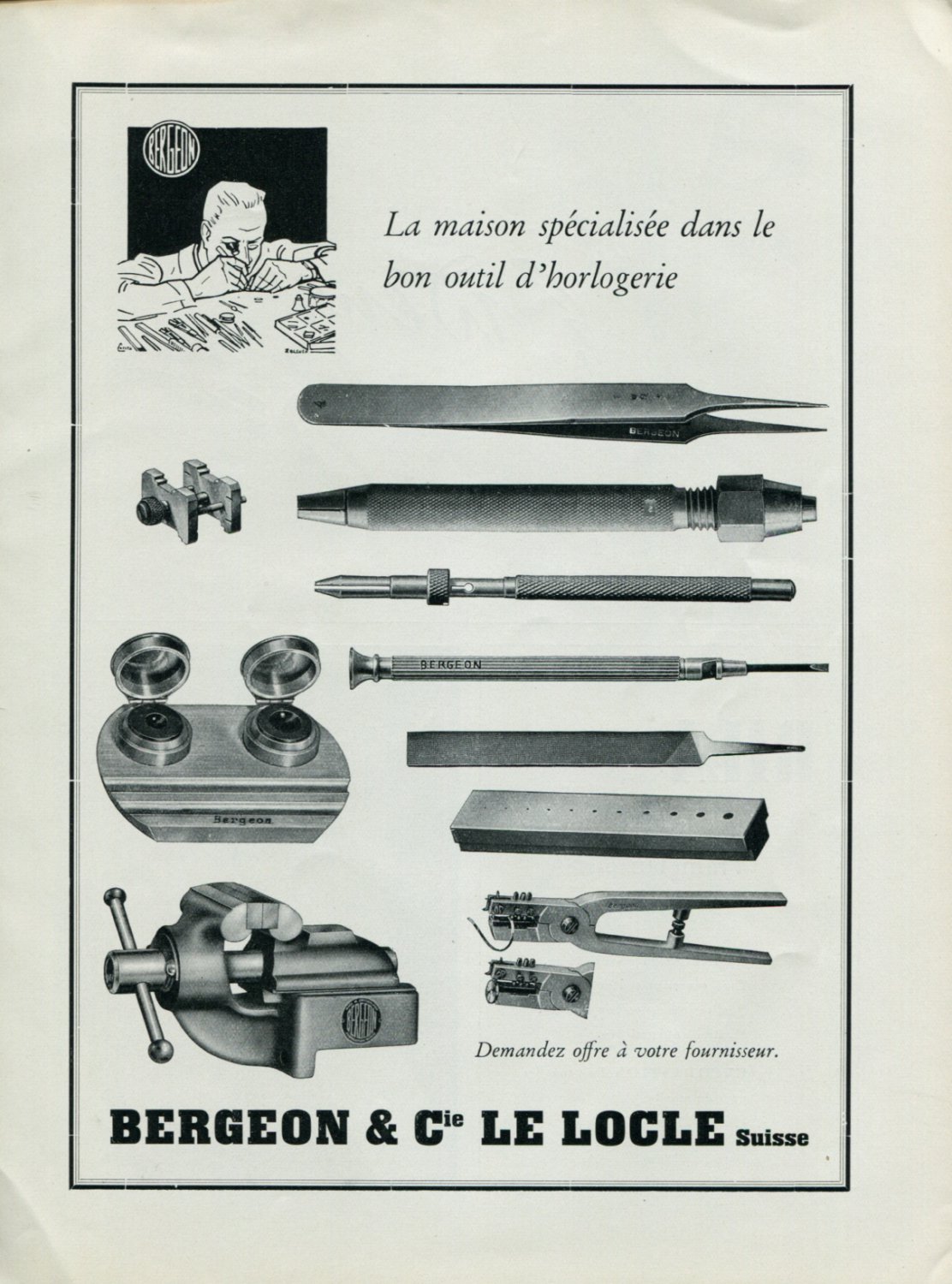 Bergeon & Cie Le Locle Switzerland Vintage 1947 Swiss Magazine Ad Publicite Suisse Horlogerie