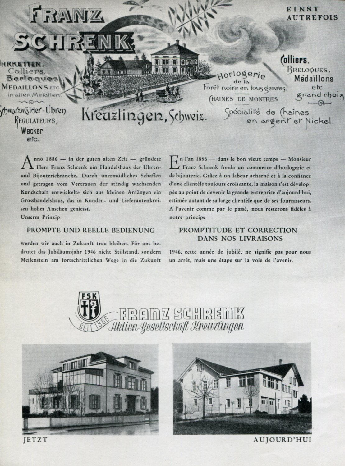 Franz Schrenk Switzerland Vintage 1946 Swiss Print Ad Publicite Suisse Horlogerie Horology