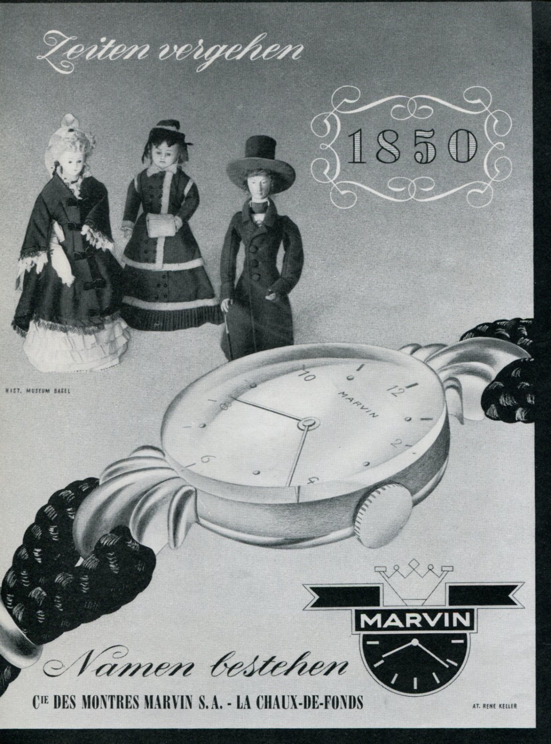 Montres Marvin SA La Chaux-de-Fonds Switzerland Original 1946 Swiss Print Ad Publicite Suisse