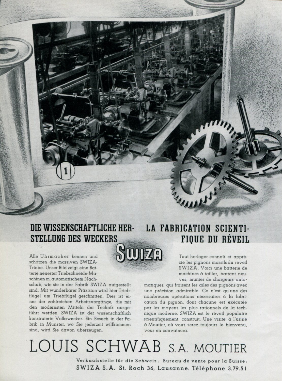 1946 Swiza Clock Company Louis Schwab S.A. Moutier Switzerland Swiss Print Ad Publicite Suisse