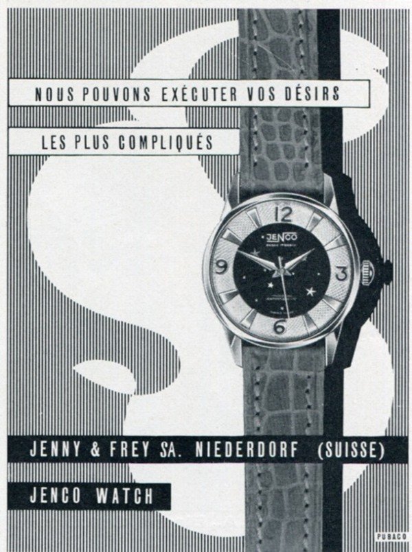 Jenco Watch Company Jenny & Frey SA Switzerland 1956 Swiss Print Ad ...
