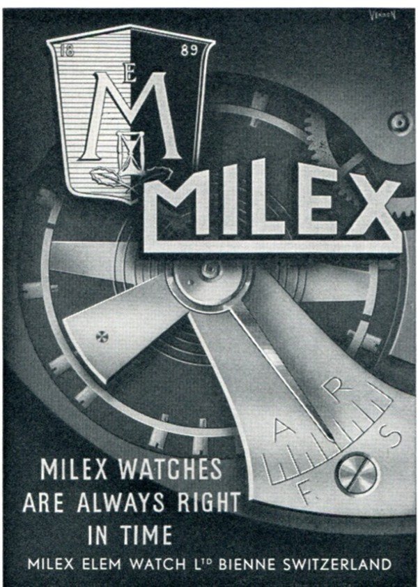 Milex Watch Company Milex Elem Switzerland 1956 Swiss Print Ad Publicite Suisse Montres
