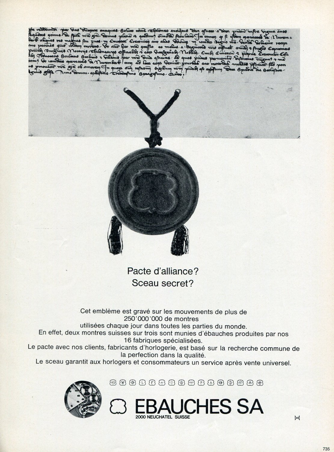 1965 Ebauches SA Neuchatel Suisse Publicite Swiss Print Ad Switzerland