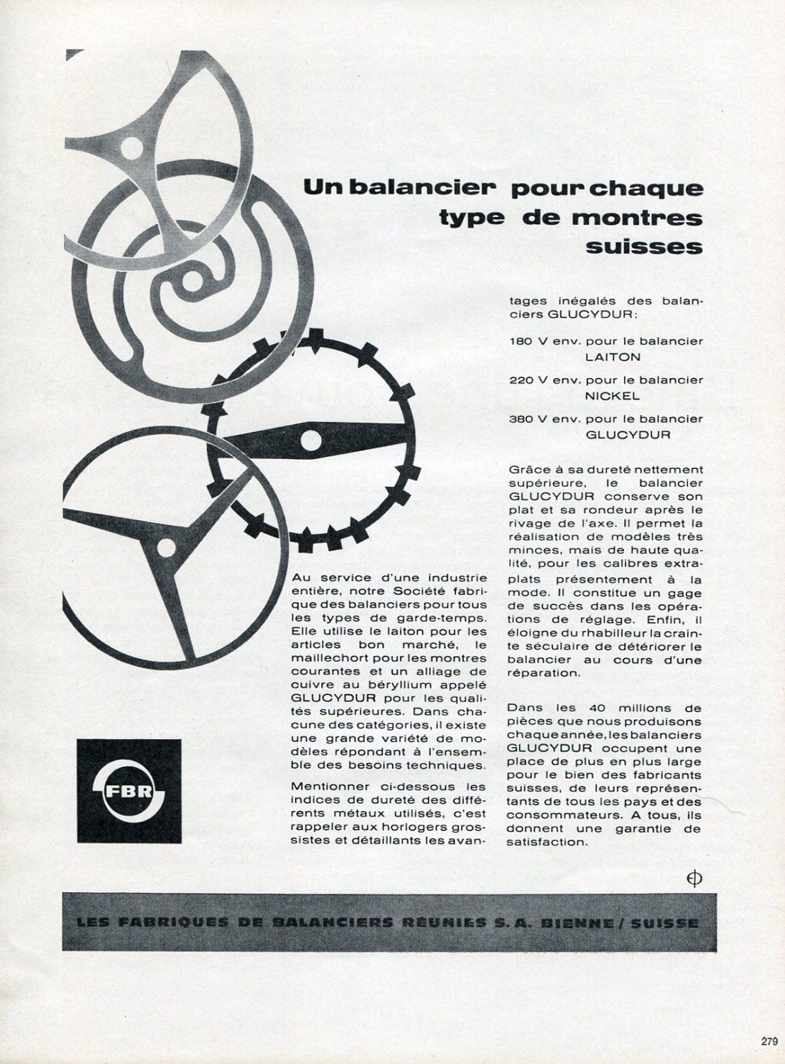 1965 Glucysur FBR Fabriques de Balanciers Reunies SA Switzerland Swiss Print Ad Publicite Suisse