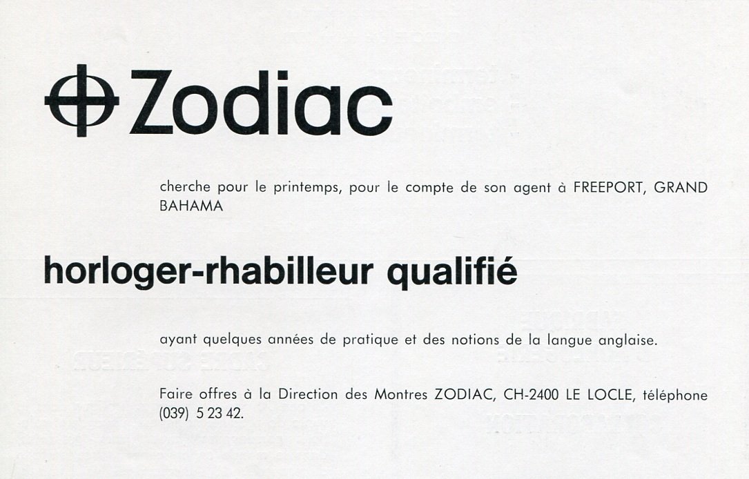 1969 Zodiac Watch Co Switzerland Employment Advertisement Publicite Suisse Swiss Print Ad