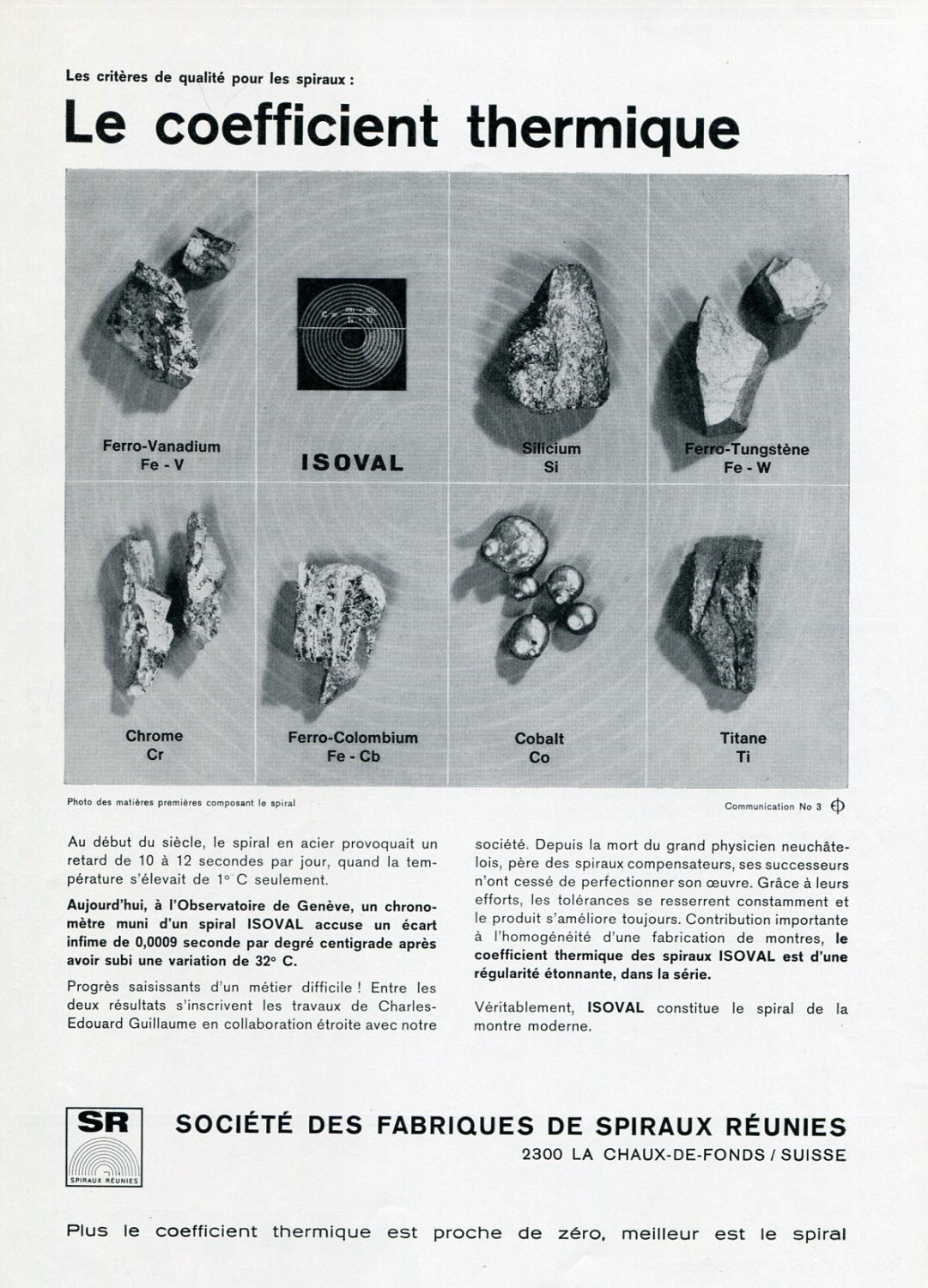 1969 Isoval Societe des Fabriques de Spiraux Reunies Switzerland Swiss Ad Publicite Suisse