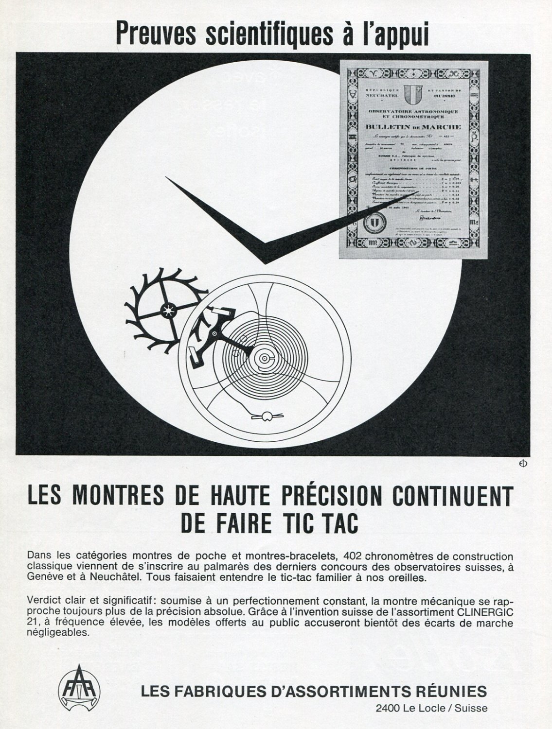 FAR Fabriques d'Assortiments Reunies Publicite Suisse Vintage 1969 Swiss Print Ad Horology