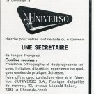 Universo SA Switzerland Vintage 1969 Employment Advertisement Publicite Suisse Swiss Print Ad