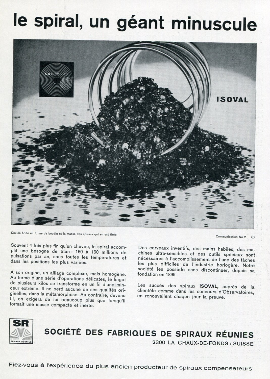 Isoval Spiraux Reunies Switzerland 1969 Swiss Print Ad Publicite Suisse Horlogerie Horology