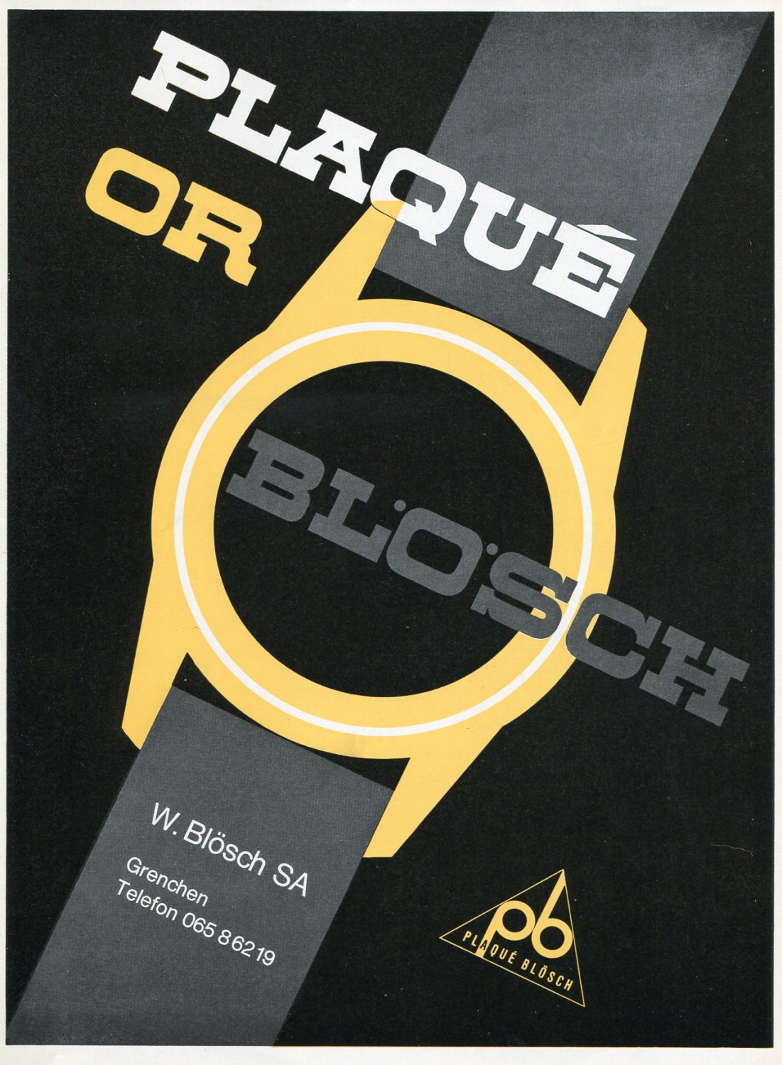 Vintage 1969 Plaque Or W Blosch SA Switzerland Publicite Suisse Swiss Print Ad Horlogerie Horology