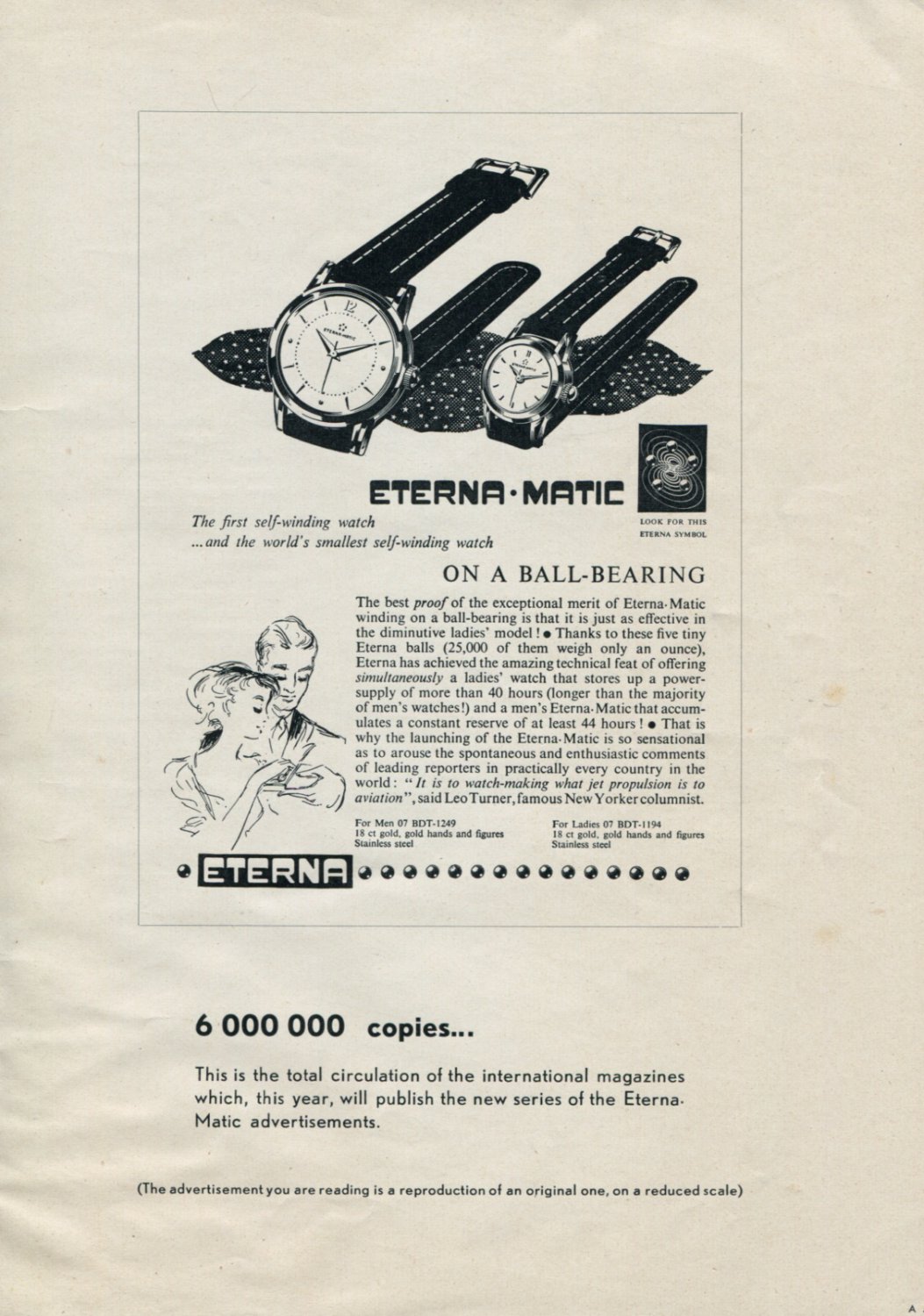 Vintage 1953 Eterna Watch Co Switzerland Swiss Print Ad Publicite Suisse Eterna Matic Watch Advert