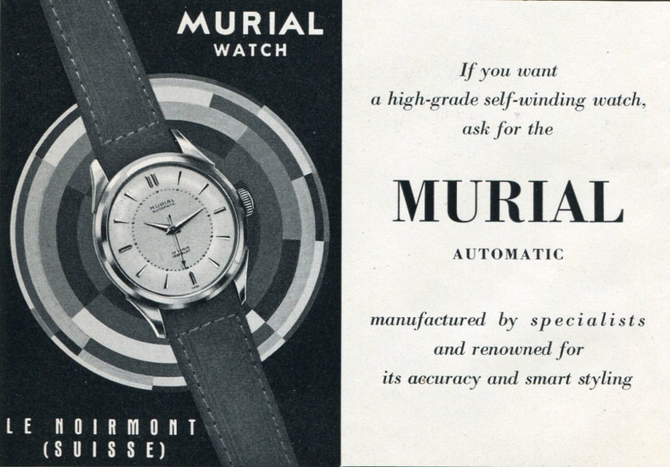 Vintage 1953 Murial Watch Co Switzerland Swiss Print Ad Publicite Suisse Montres Schweiz