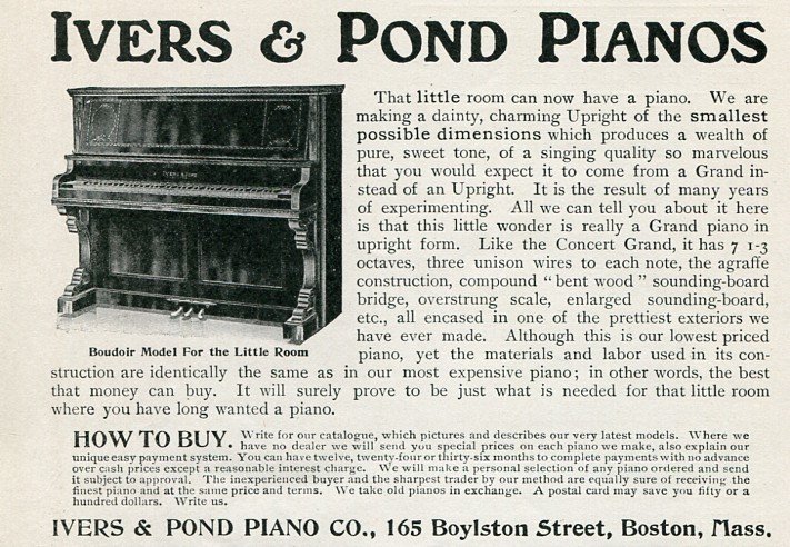 1905 Ivers & Pond Piano Co Boston MA Massachusetts Original Early 1900s Ad Advert Publicite