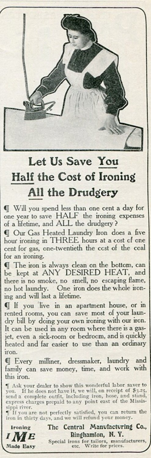 1905 The Central Manufacturing Co Binghamton NY Early 1900s Vintage Print Ad Gas Heated Iron