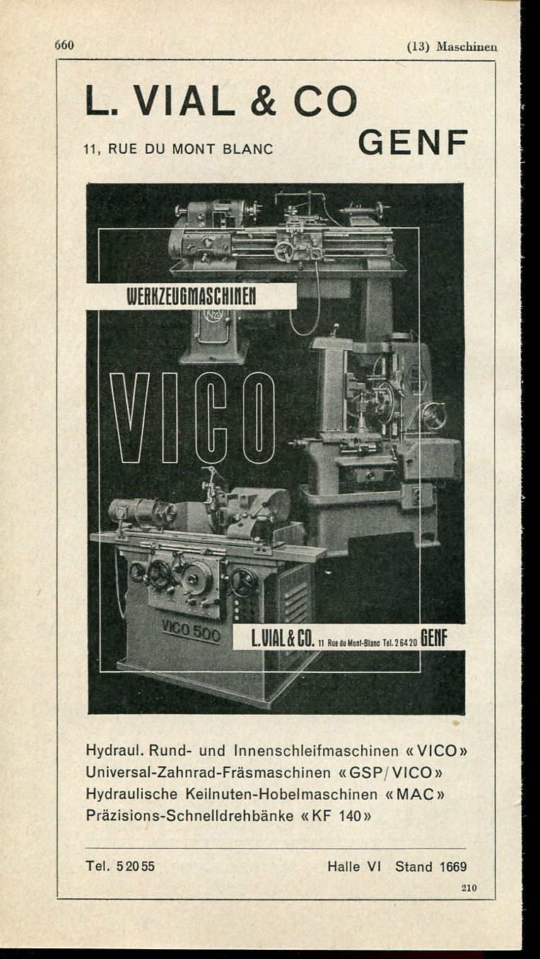 Vintage 1947 VICO L Vial & Co Genf Swiss Print Ad Publicite Suisse Schweiz Switzerland