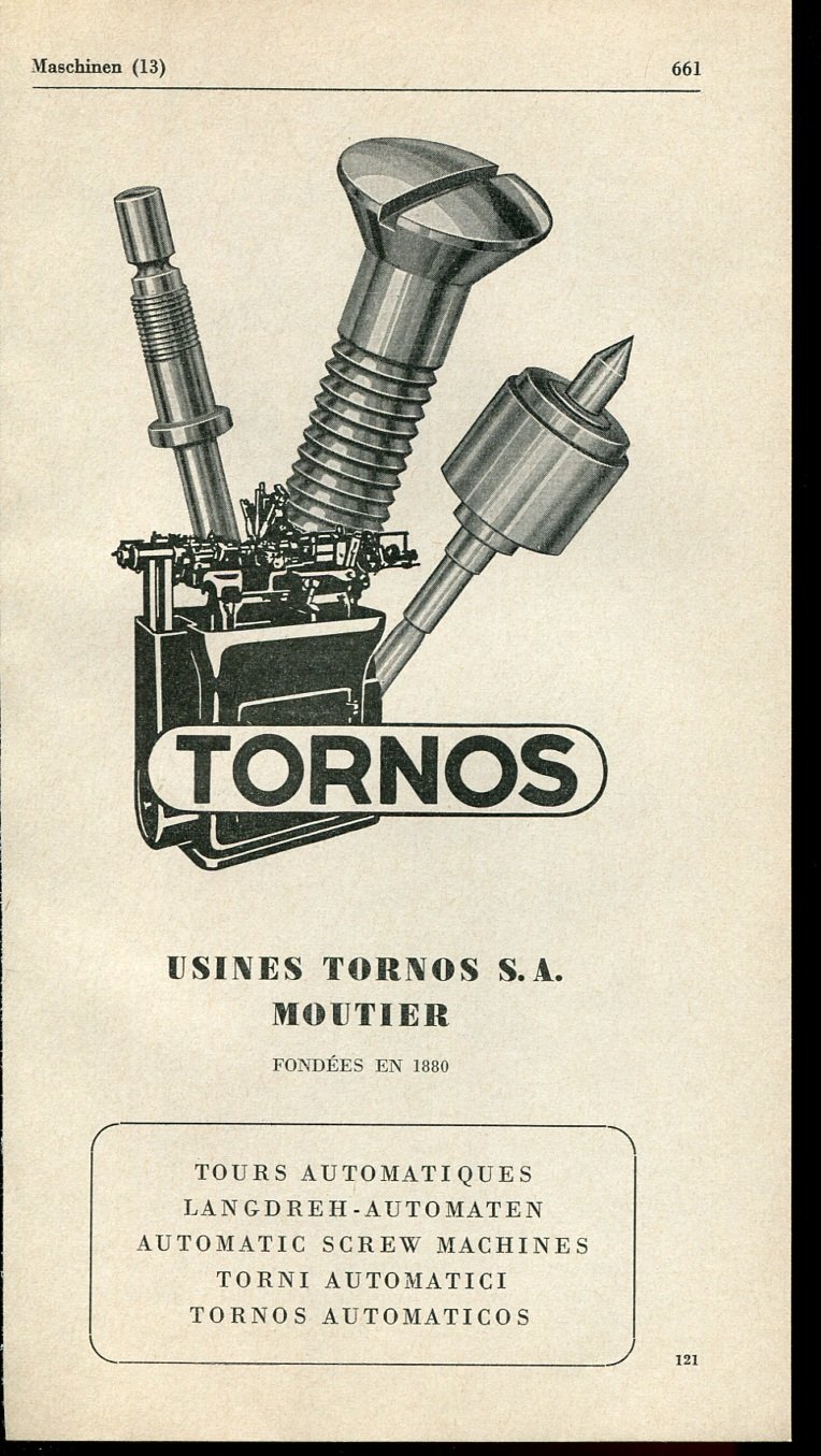 Vintage 1947 Usines Tornos S.A. Moutier Switzerland Swiss Print Ad Publicite Suisse